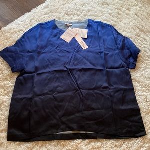 Badgley Mischka Blue Ombre  Mulberry 100% Silk Lounge Top NWT Large